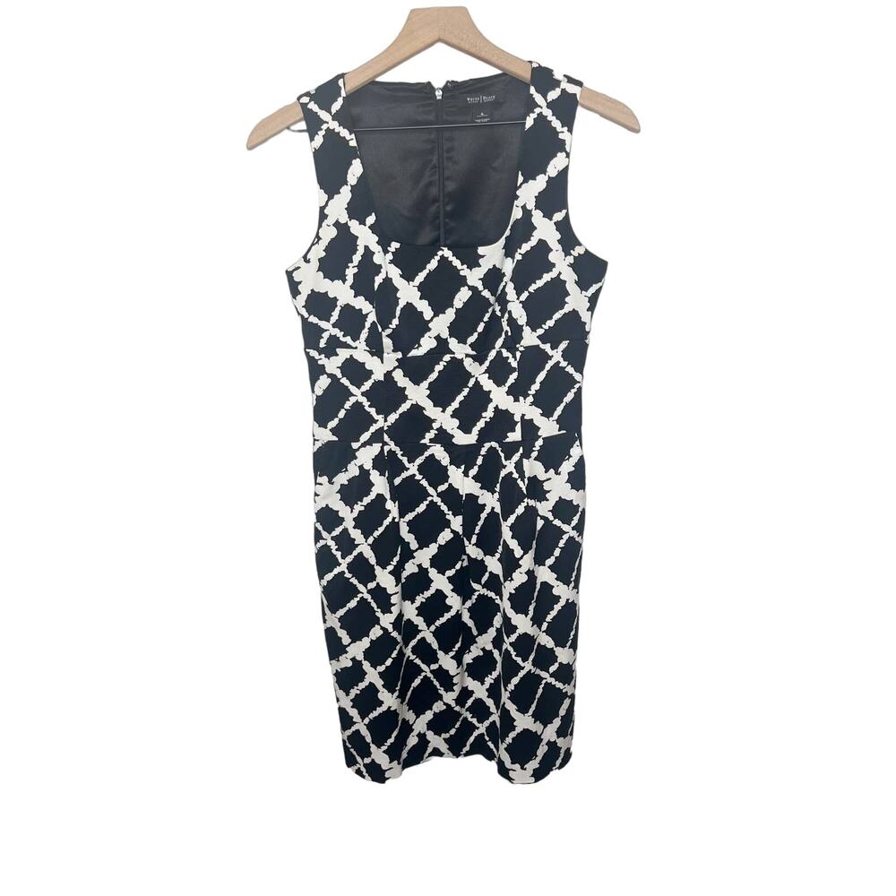 WHITE HOUSE | BLACK MARKET Women's Diamond Geo Print Sheath Dress Black White 4